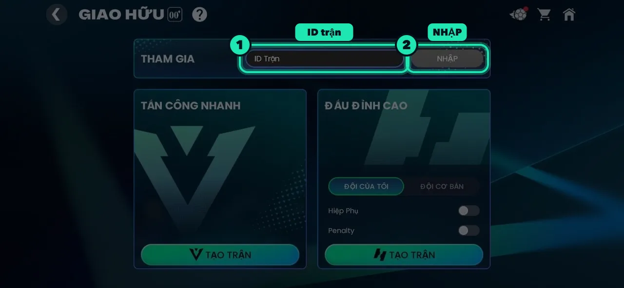 FC Mobile screen, step 2: Type the match ID under JOIN and tap ENTER