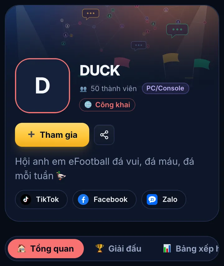 Trang một cộng đồng trên CFFCup, trên điện thoại
